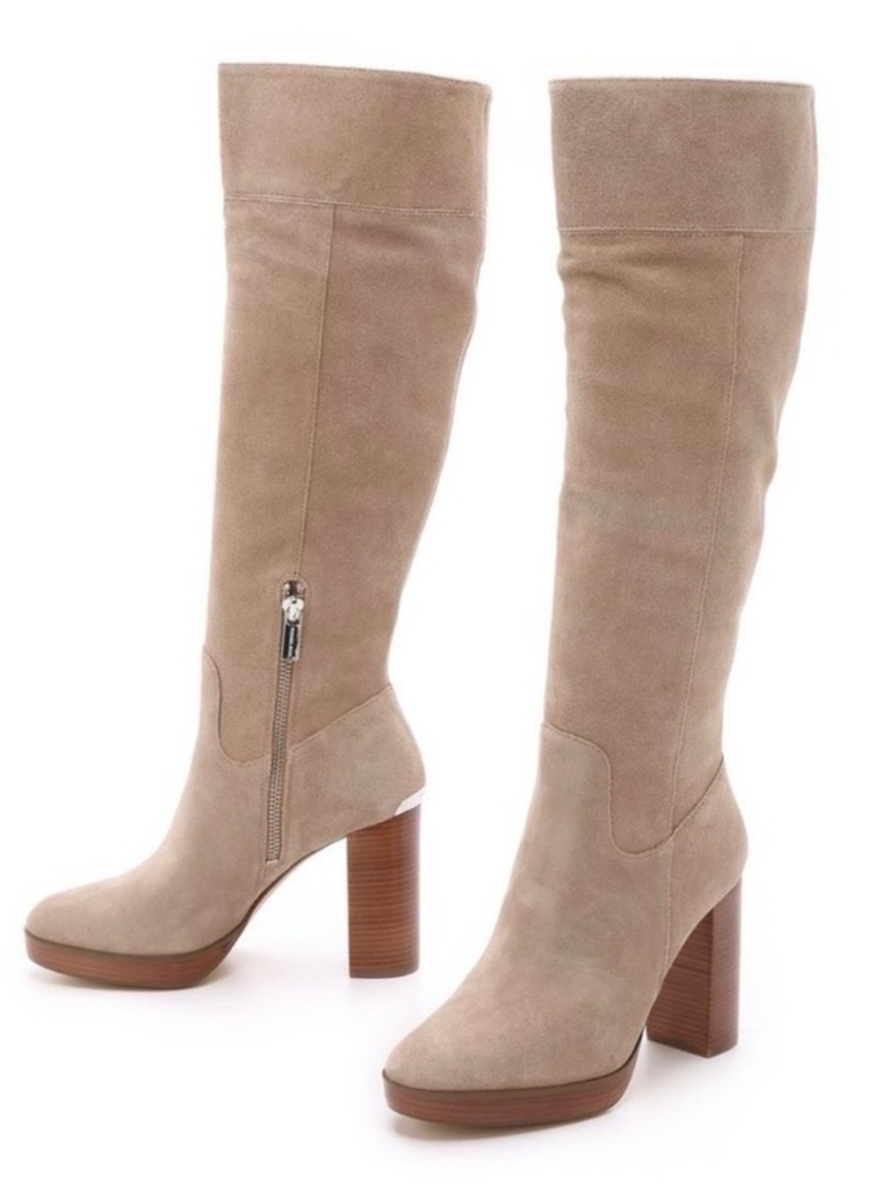 Michael Kors Regina Light Taupe Suede Knee High Boots Size